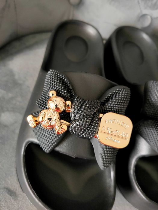 Klapki sandały na platformie złote misie złoto czarne 40 41