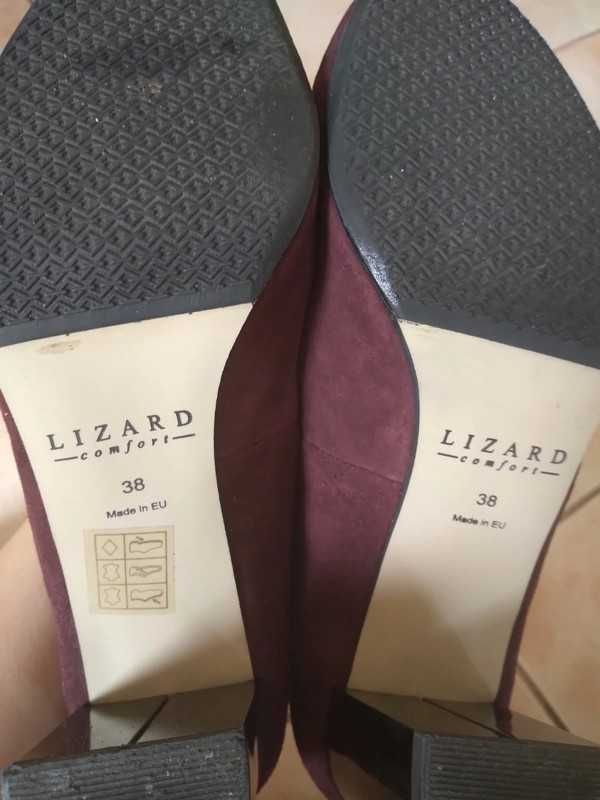Buty na obcasie eleganckie Lizard polskie zamsz skórzane