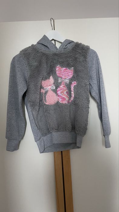 Używana szara bluza dziewczęca z dwoma różowymi kotkami
