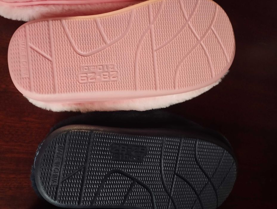 Тапки дитячі Динозаври сині рожеві, хутряні теплі,  28-29,  17.5 см