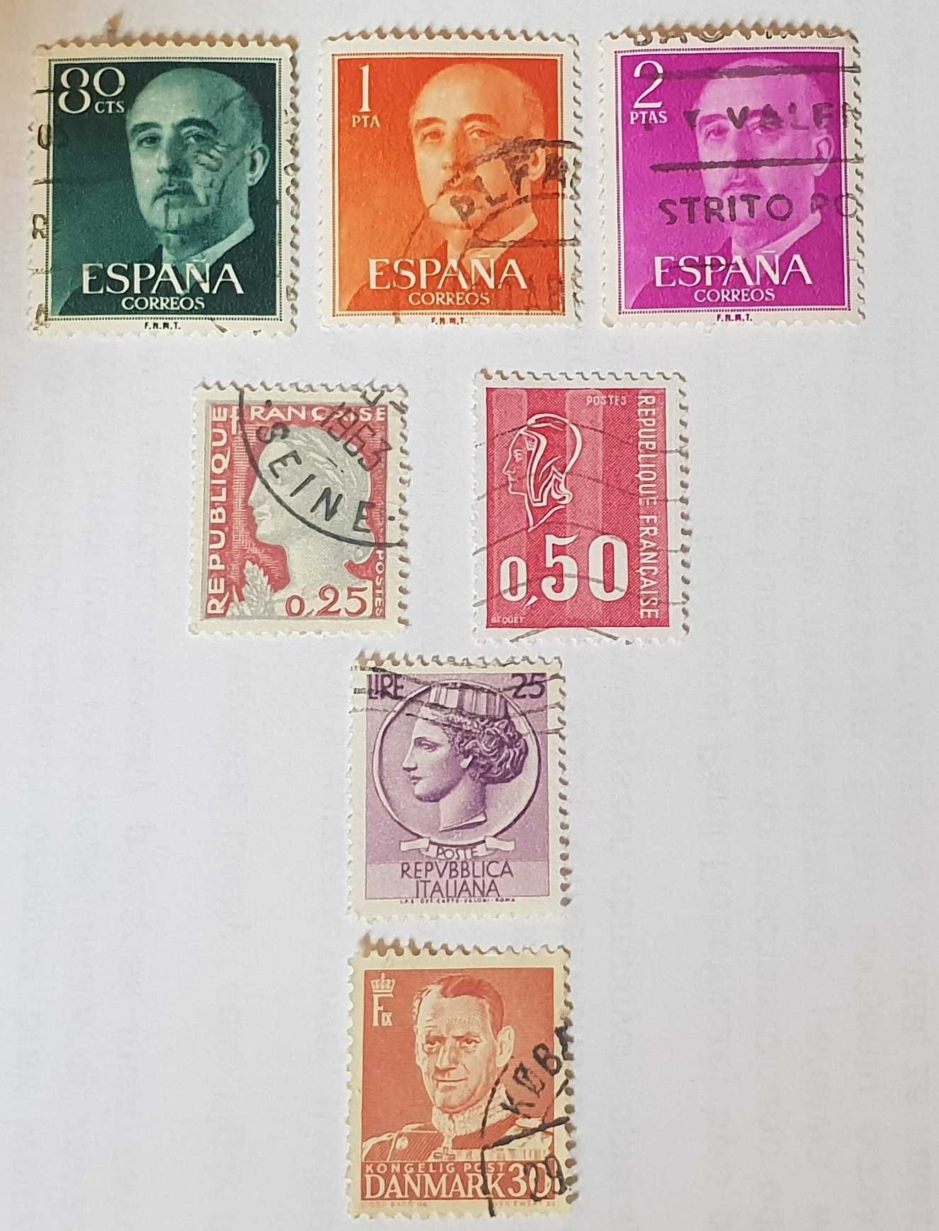 Znaczek pocztowy Hiszpania Francja Włochy Dania
