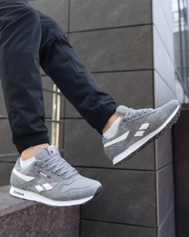 Мужские кроссовки рибок Reebok Classic Leather Grey White [41-45]