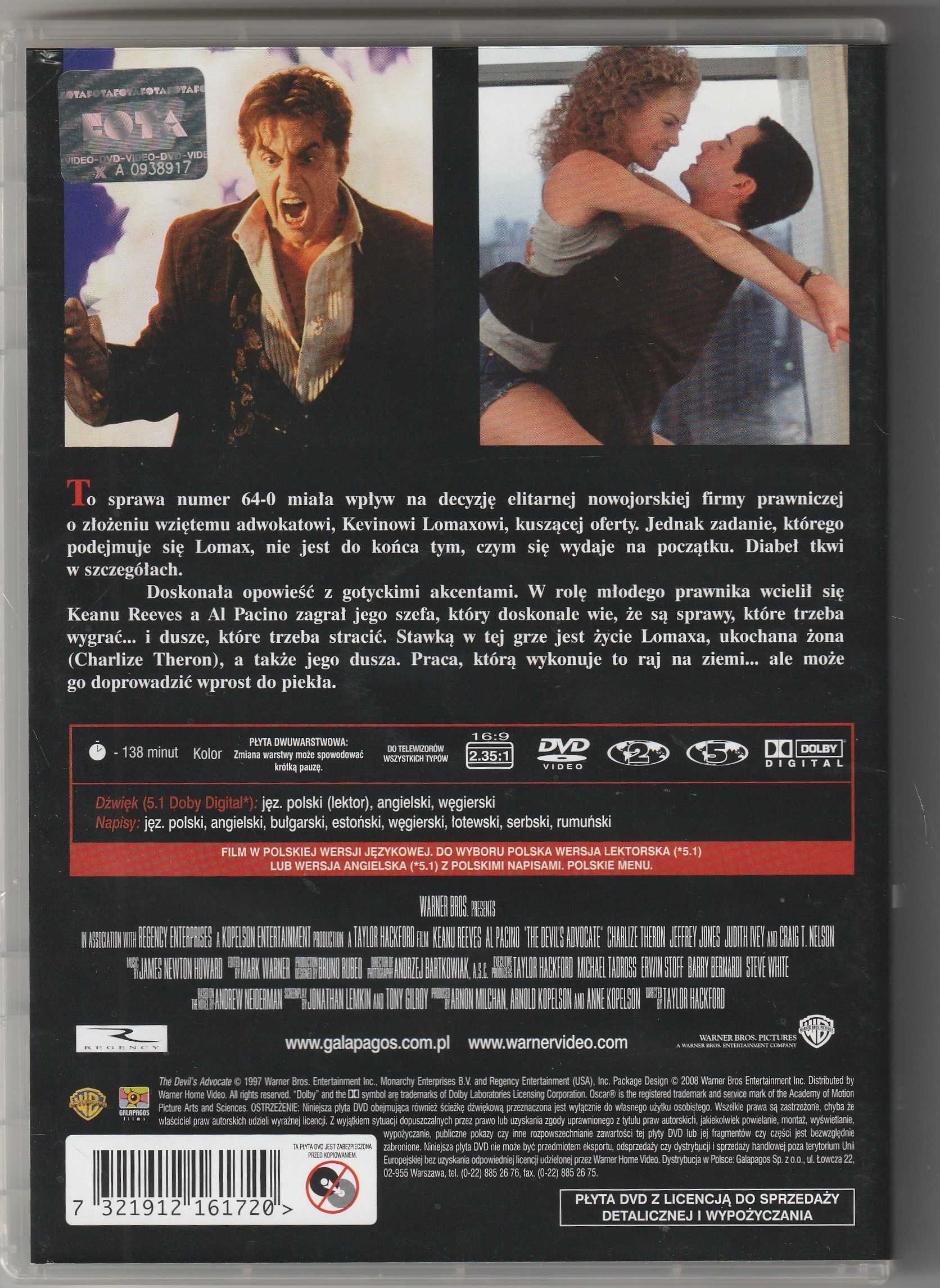 Adwokat diabła Al Pacino DVD
