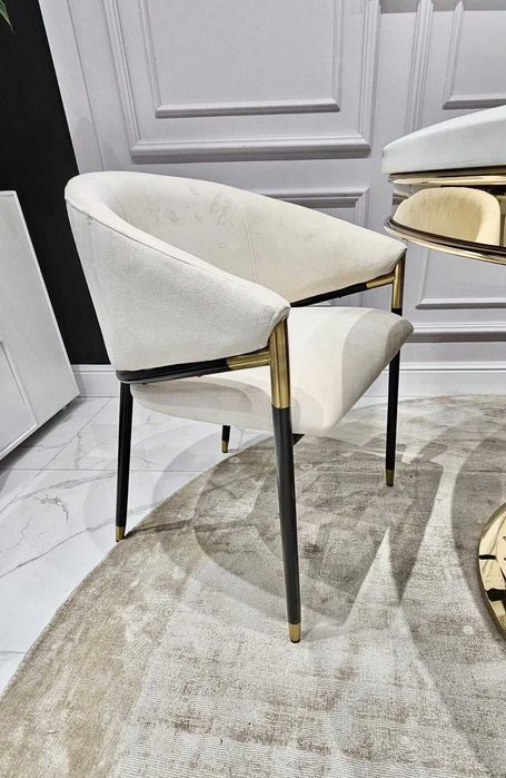 KRZESŁO Livia stylowe, wygodne, aksamitne, w odcieniu beżu