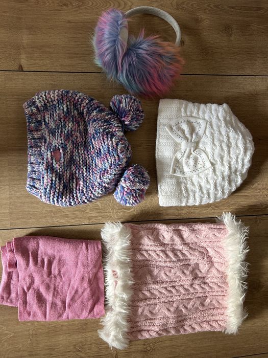 Czapki 6 sztuk, kominy, szale, nauszniki, kominiarka