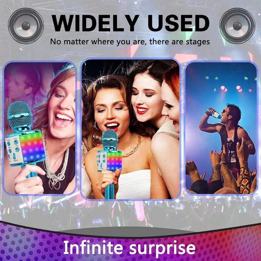 Mikrofon do karaoke, bezprzewodowy mikrofon Bluetooth ze światłem LED,