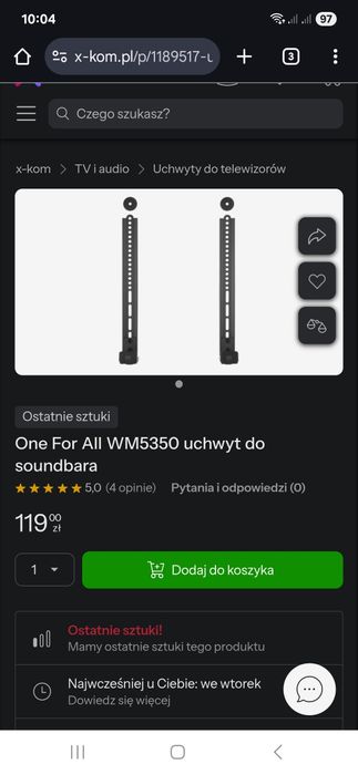 Nowy Uchwyty One For All WM5350 uchwyt do soundbara
