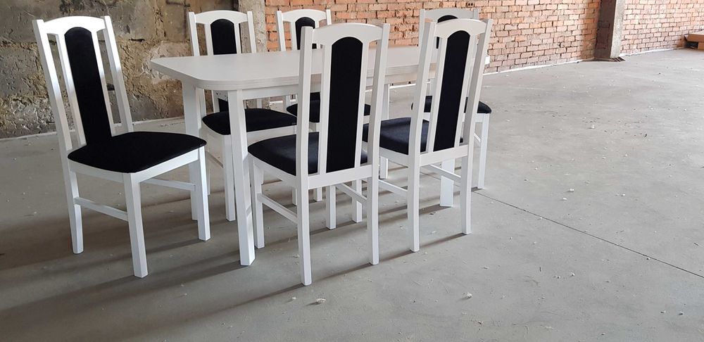 NOWE: Stół 80x140/180 + 6 krzeseł, biały + czarny, dostawa cała POLSKA