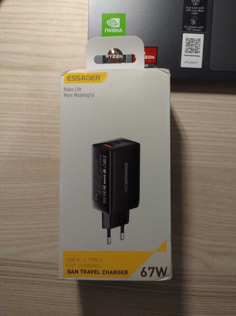 Nowa mocna ładowarka 65/67W 2xUSB-C + USB PD QC smartfon laptop Galaxy