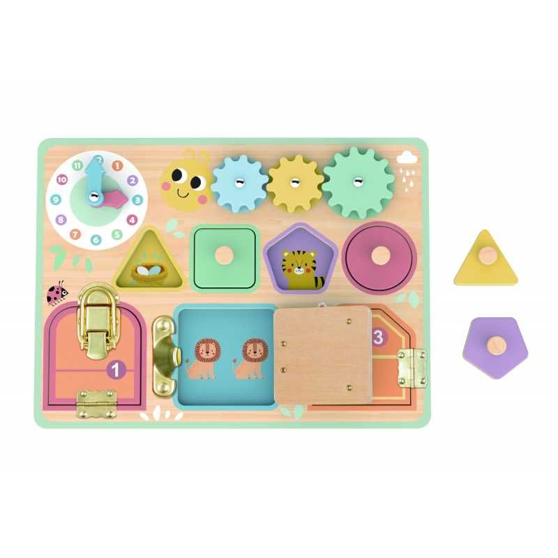 Tablica manipulacyjna Zamki Zębatki Sorter Zegar Montessori