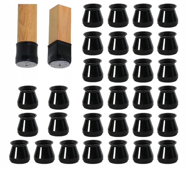 Ochraniacze Na Nogi Krzesła 32 szt Osłonka Nakładki Ochronne Czarne