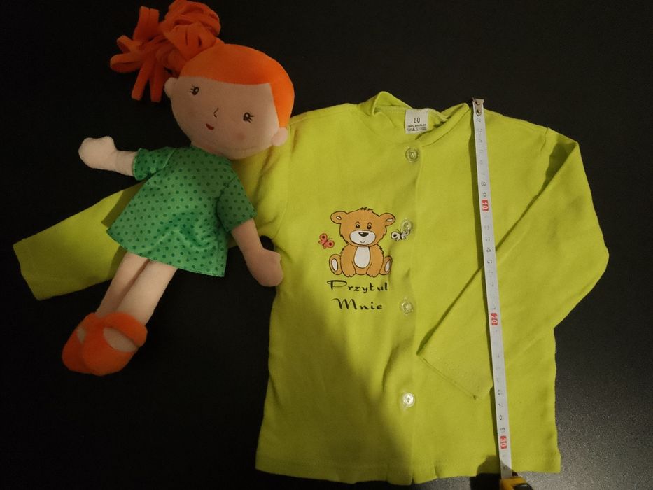 Sweterek rozpinany z misiem, limonkowy, unisex, bawełniany, stan bdb