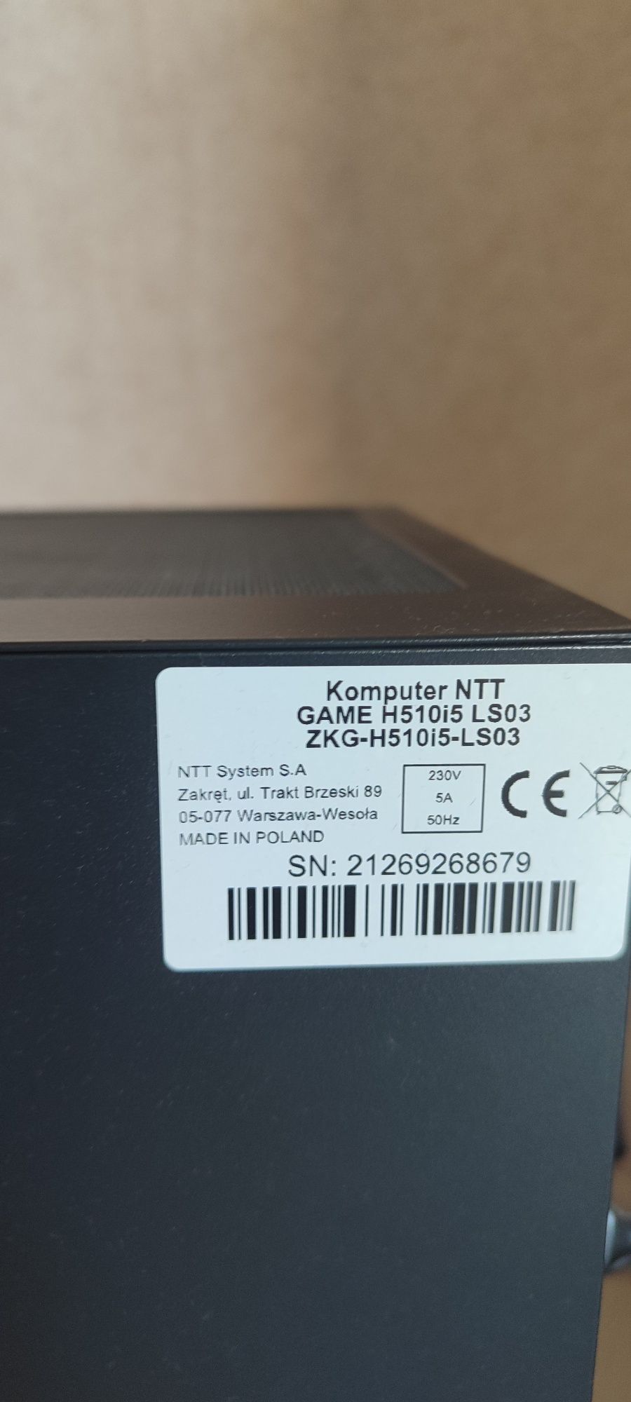Komputer gamingowy NTT GAME ZKG-H510I5-LS03