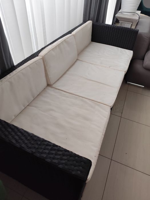 Kanapa rattanowa z poduchami do ogrodu, na taras