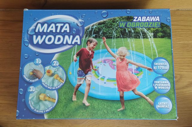 Mata wodna do zabawy dla dzieci DUŻA - 170 cm fontanna rybki - nowa