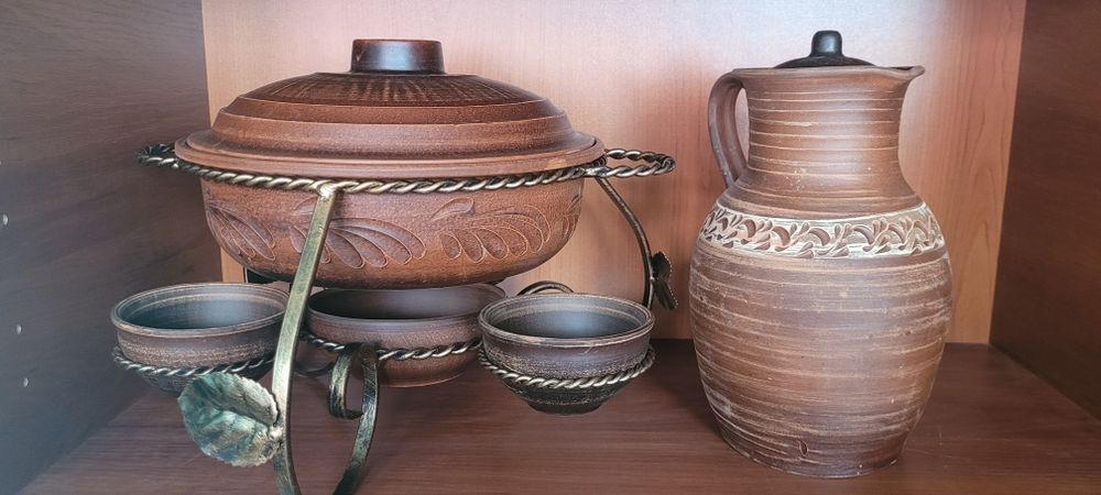 Садж з керамічною жаровнею с соусниками для плову , м яса , овочів