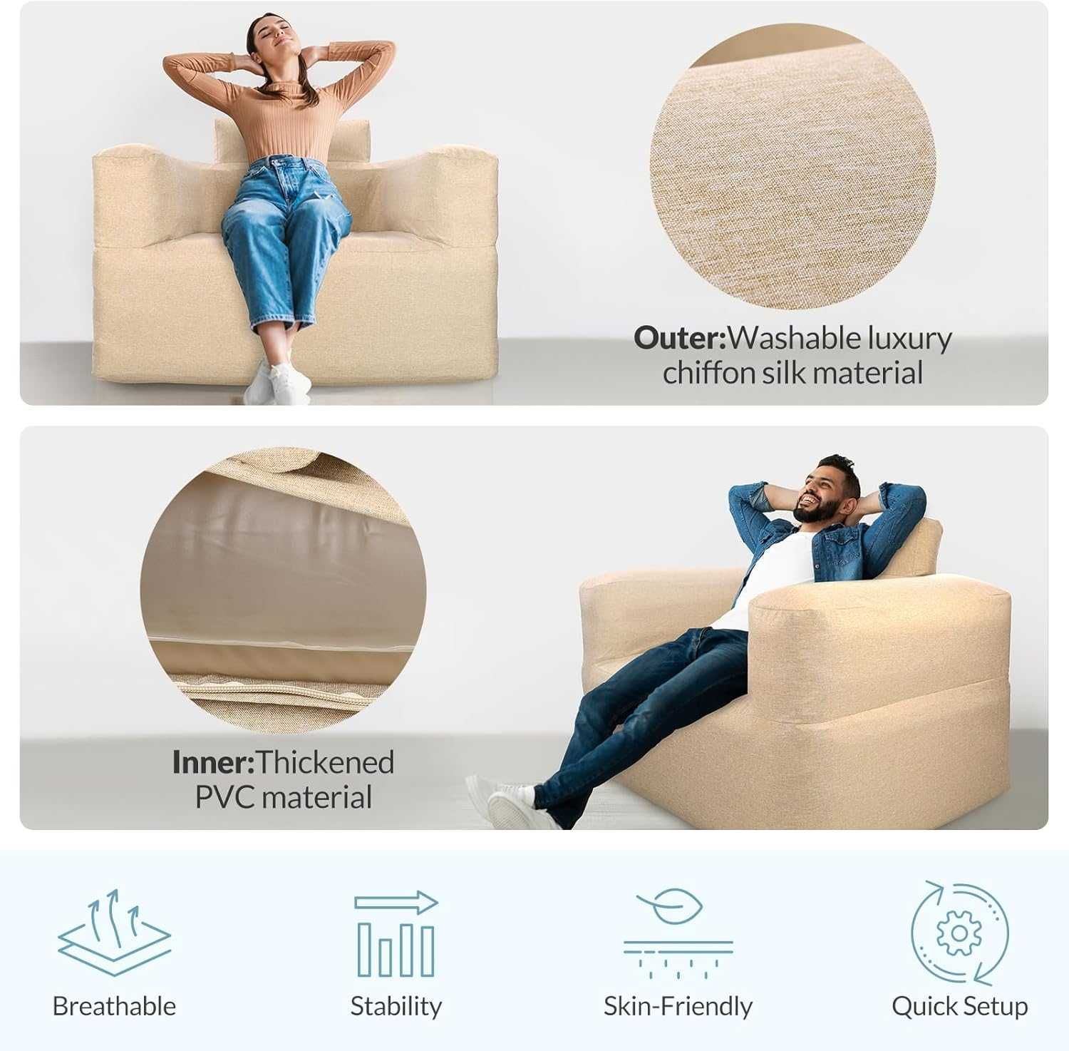 Samopompująca sofa dmuchana Bestrip z pompką 2000 mAh