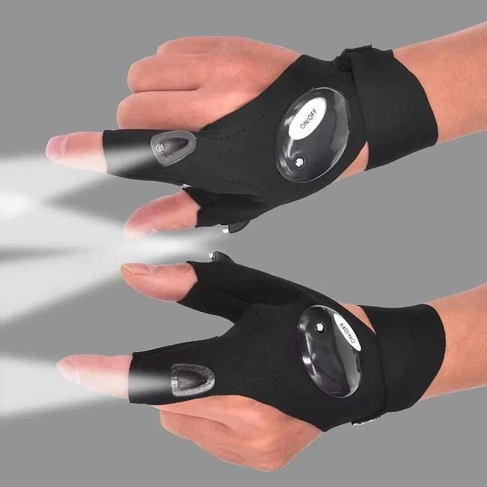 Перчатки фонарь со светодиодом на 2 пальца руки на батарейке