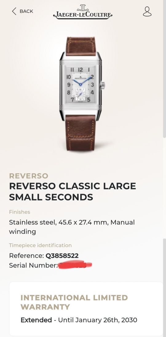 Jaeger-LeCoultre Reverso 2030 gwarancja