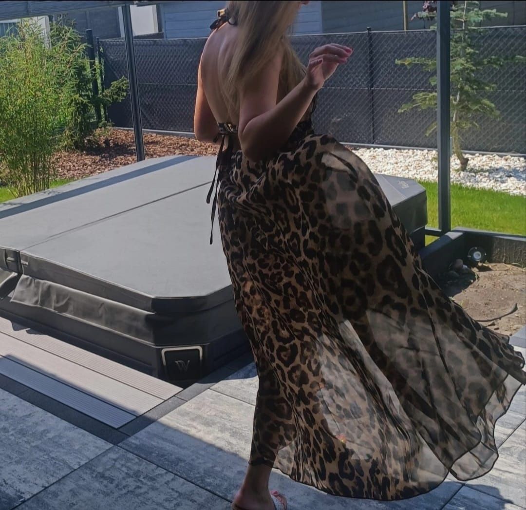 Nowe długie pareo boho Etno w panterkę S/M