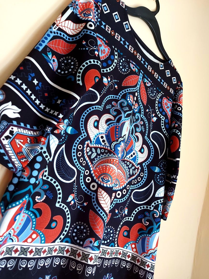 Sukienka boho – kaszubski wzór, rękaw 3/4