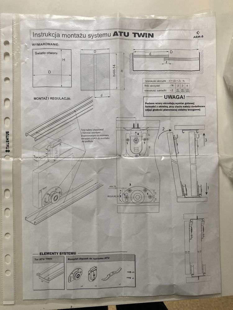 Zestaw systemu Atu twin przesuwny