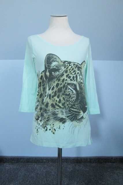 Seledynowa, miętowa bluzka z lampartem