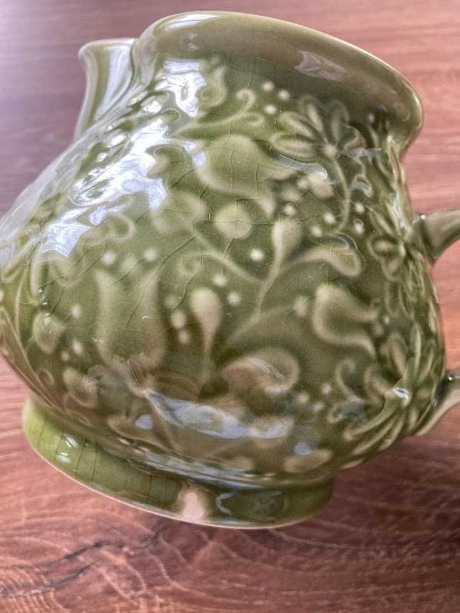 Dzbanek mlecznik salaterka zestaw zielona ceramika Torgau Flora PRL