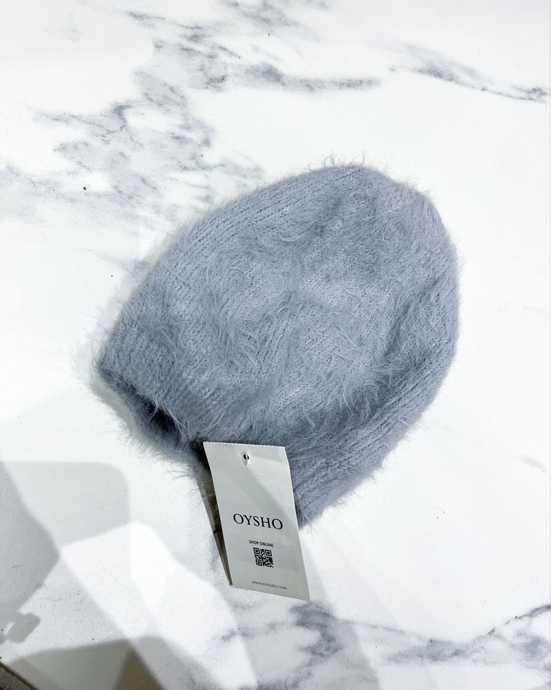 OYSHO nowa włochata czapka beanie szara błękitna gołębia