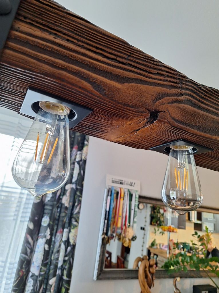 Rustykalna Lampa Wiszącą z Drewna Belka 3 żarowki.