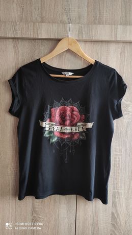 T-shirt damski Clockhous z nadrukiem róży M