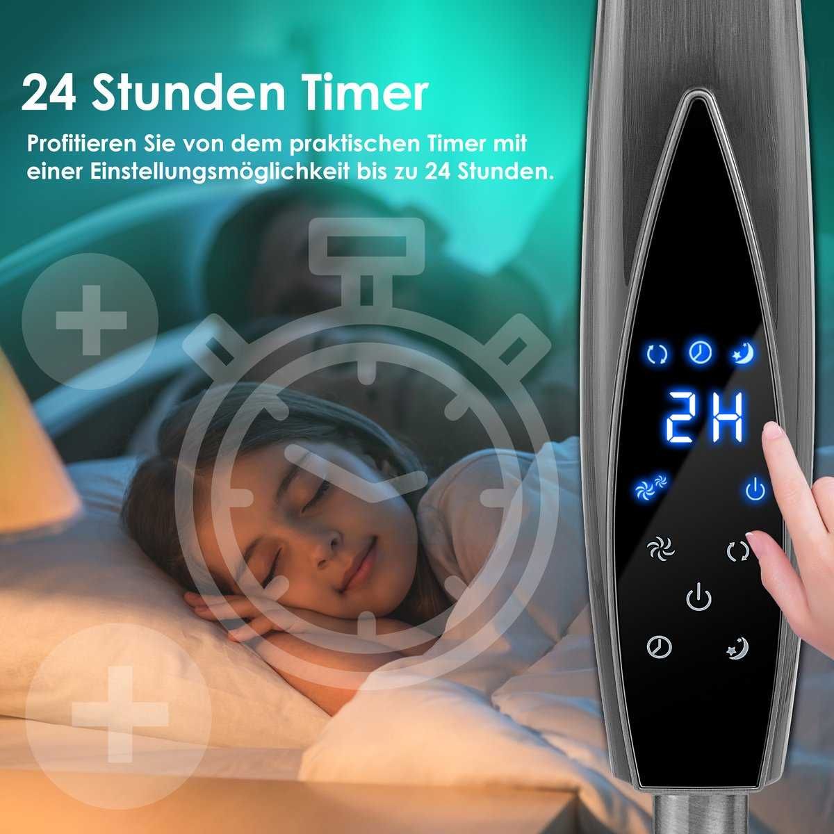 Wentylator stojący metalowy 136cm Pilot aplikacja Wi-Fi Timer śred45cm