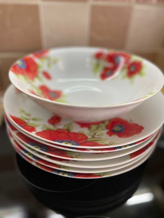 Набір 6+1 тарілок великих 27 см, порцеляна Італія, набір посуду,сервіз