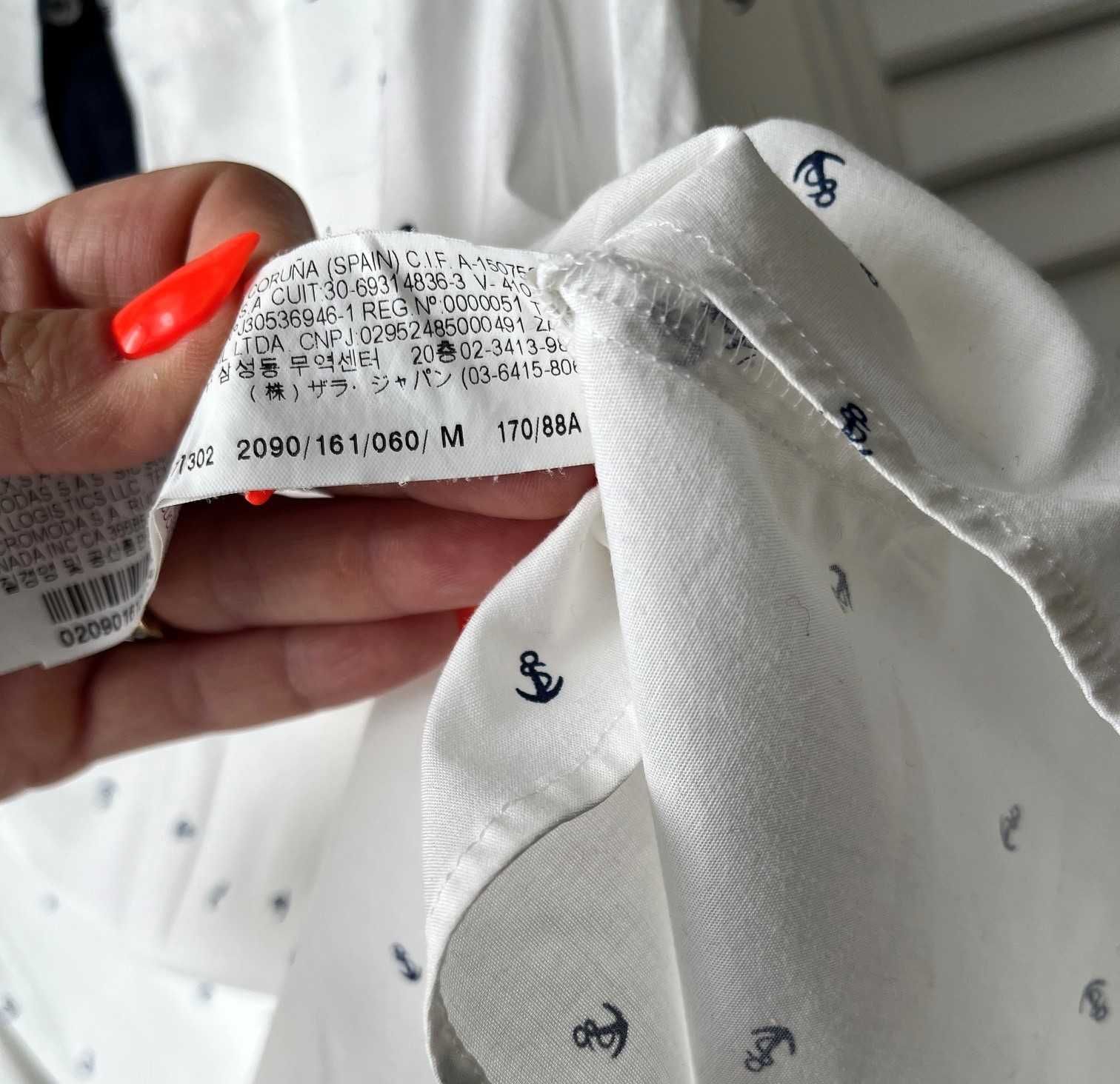 ZARA koszula biała popelinowa print kotwice   r. S M