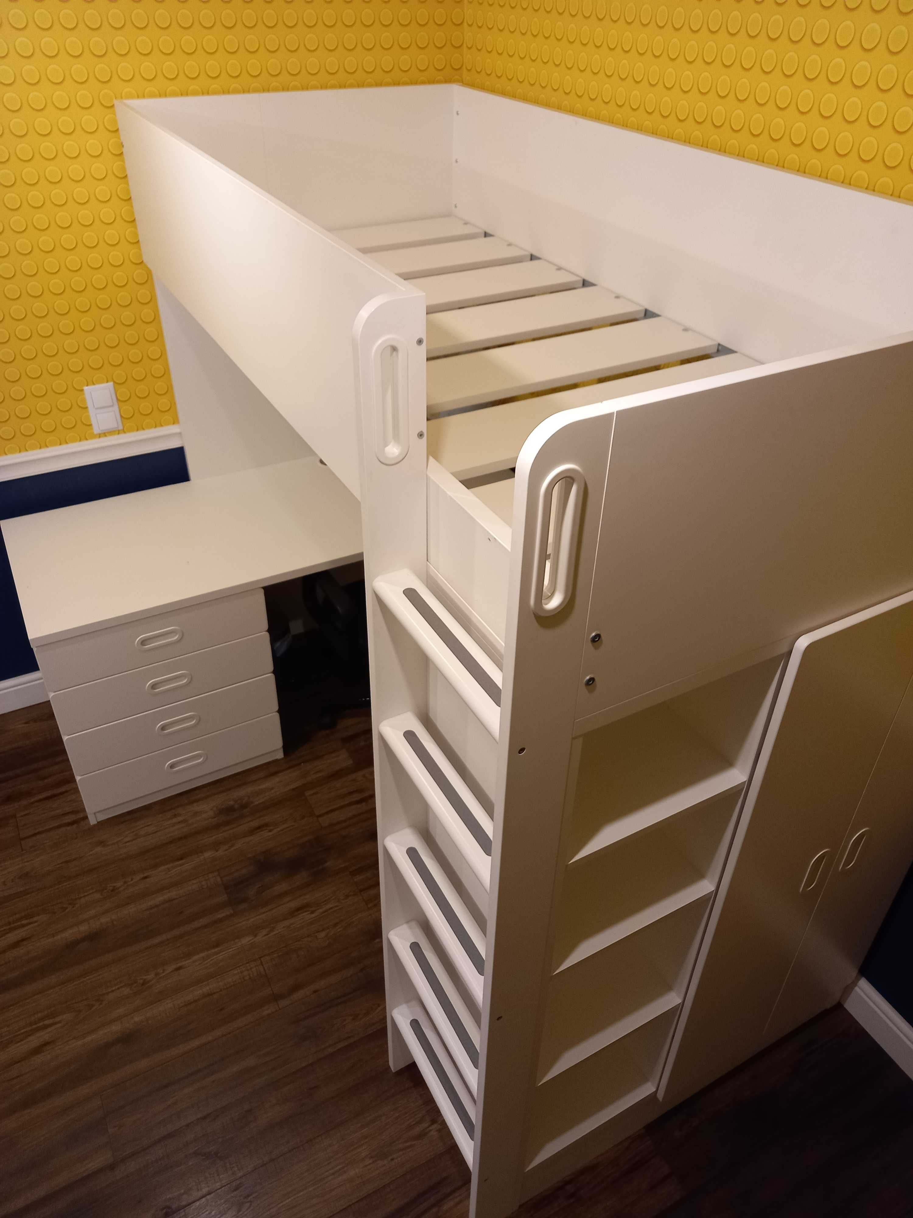 Łóżko piętrowe z biurkiem szufladami i szafą IKEA SMASTAD