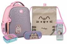 5в 1 Рюкзак шкільний каркасний YES Pusheen, пенал, сумка,  пляшка