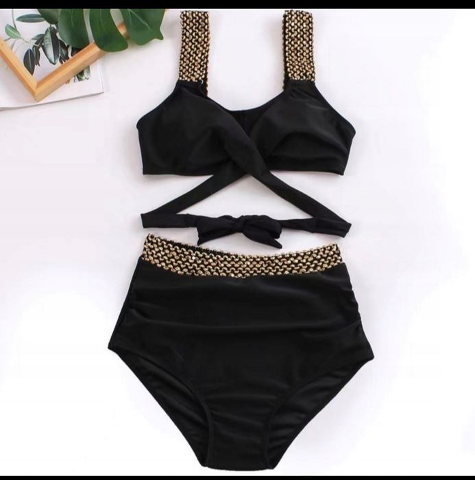 Strój kąpielowy dwuczęściowy bikini czarny cekiny