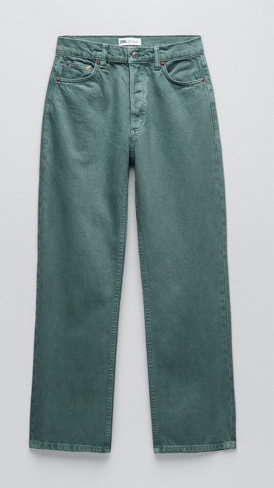 Джинсы zara mom прямые джинси укороченые зелені бюрюза голубые голубі
