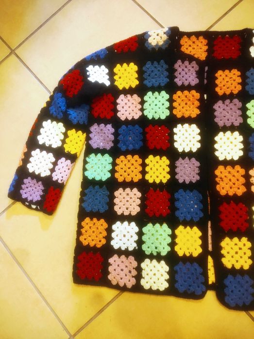 Żywy kolorowy Etno retro boho vintage wełniany sweter cardigan handmad