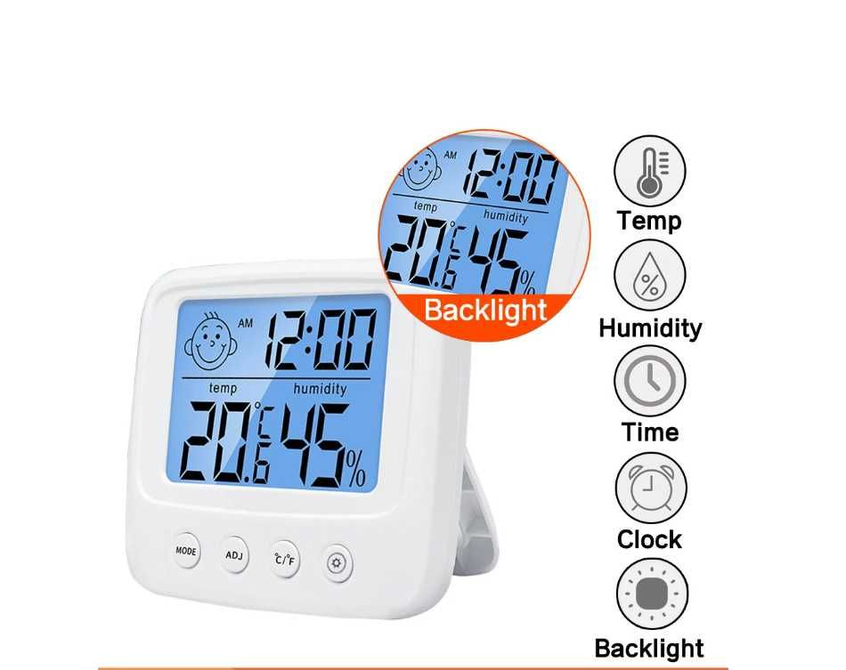 Электоронный Комнатный термометр гигрометр с часами с подсветкой