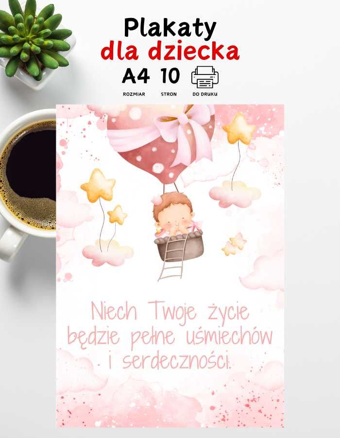 Plakaty dla dzieci chrzest urodziny roczek- dziewczynka