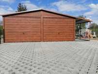Garaż blaszany 6x5 plus 2m wiaty w kolorze drewnopodobnym PROMOCJA
