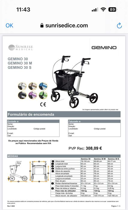 Andarilho alemão Gemino 30 de adulto, usado em bom estado