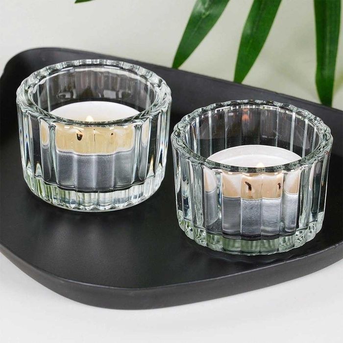 Świecznik szklany na tealight 5,7 cm 2 szt. Home Styling Collection
