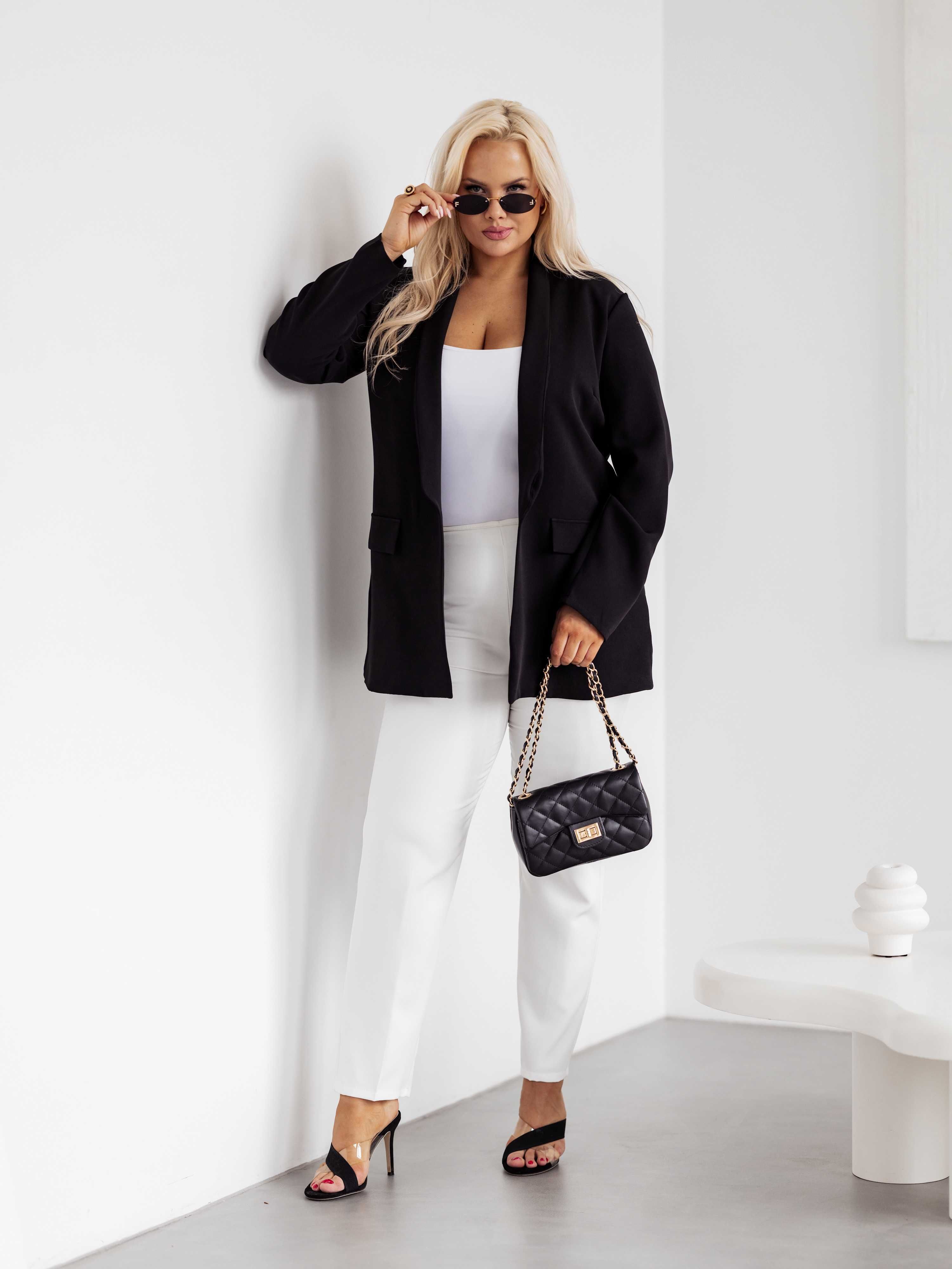 Marynarka długi żakiet plus size czarna narzutka XXL 44 MOON