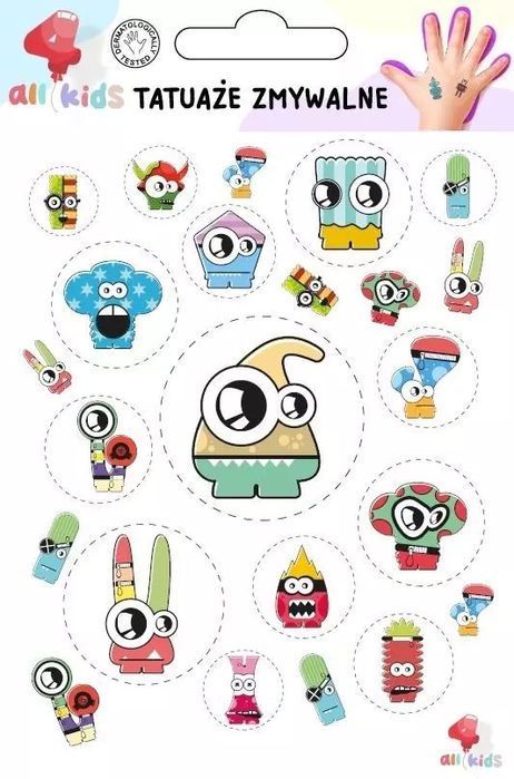 Tatuaże zmywalne dla dzieci Stwory Potwory. All4Kids