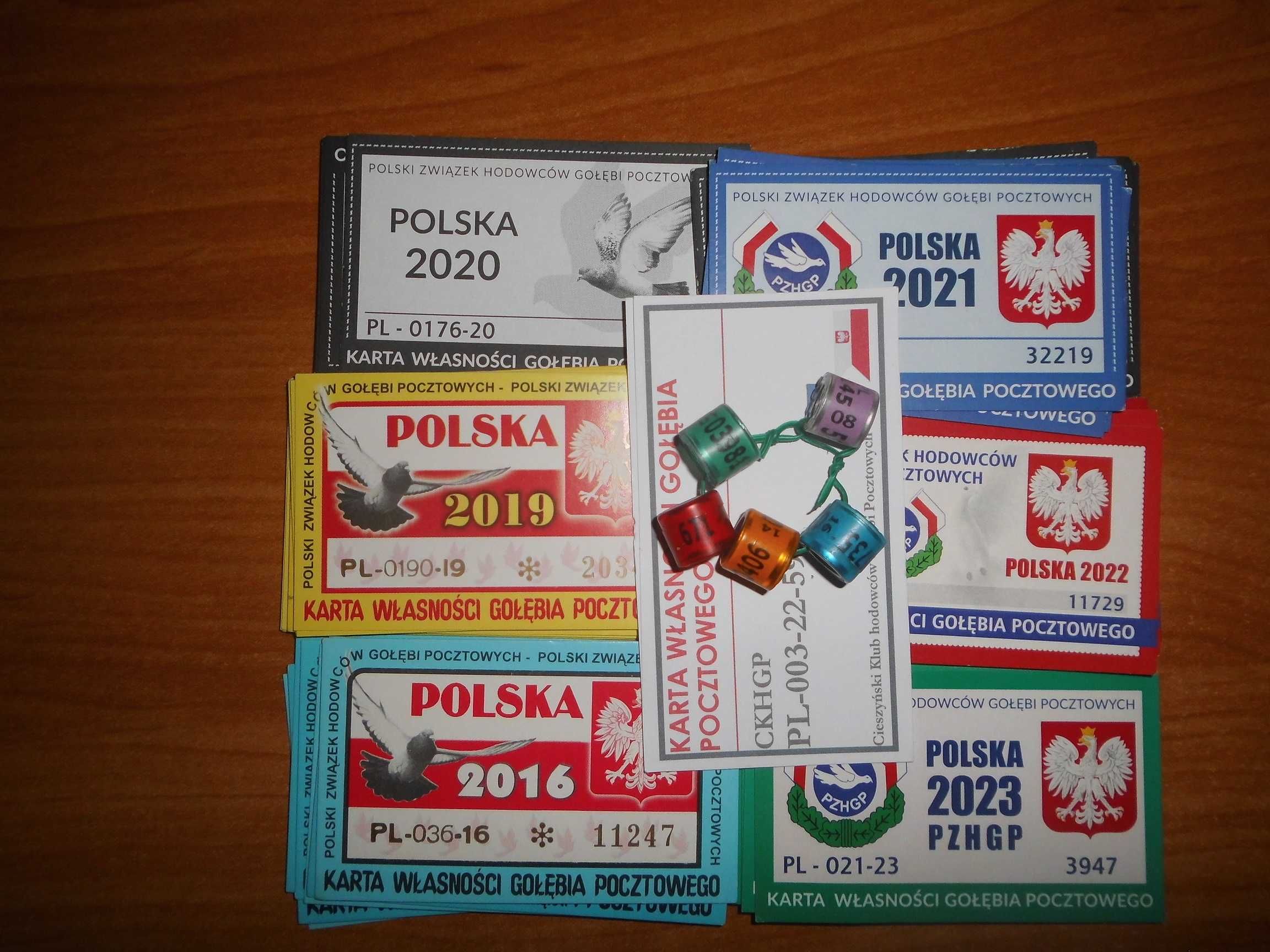 Obrączki i karty dla gołębi