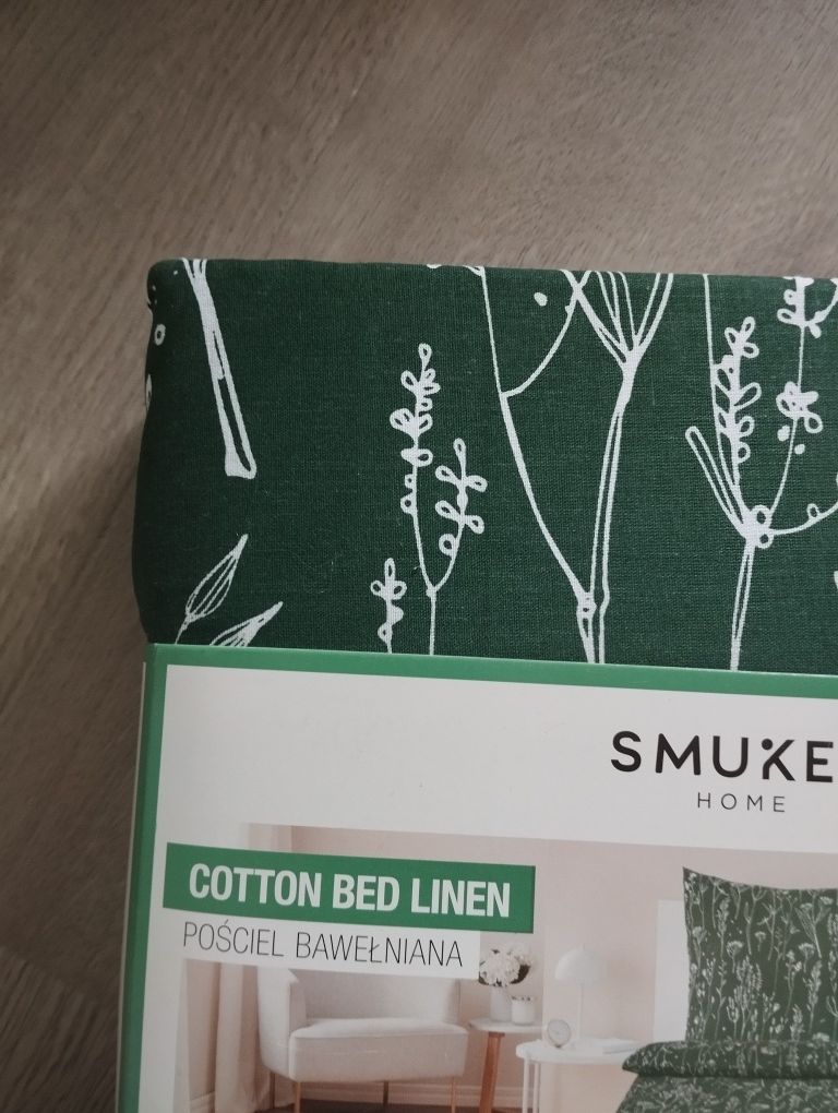 Zielona pościel w liście Smukee komplet pościeli bawełna 100%