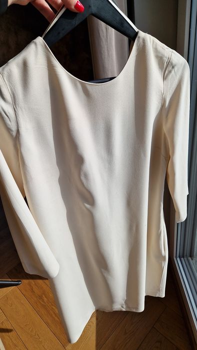 Urocza sukienka Massimo Dutti roz. L kremowa acetate wiskoza wesele ok