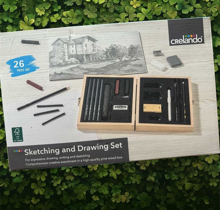 Вугільний набір для малювання Crelando (Німеччина) в дерев'яному кейсі